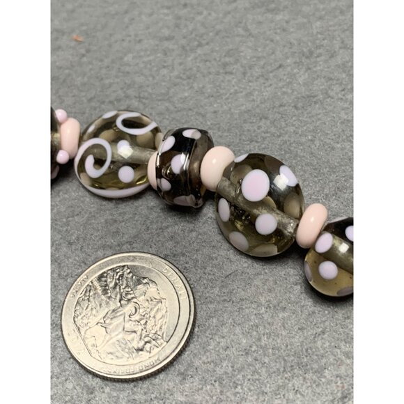 Handmade Pink & Gray Lampwork Glass Beads Polka Dot & Swirl Pattern Jewelry Maki - Picture 4 of 6